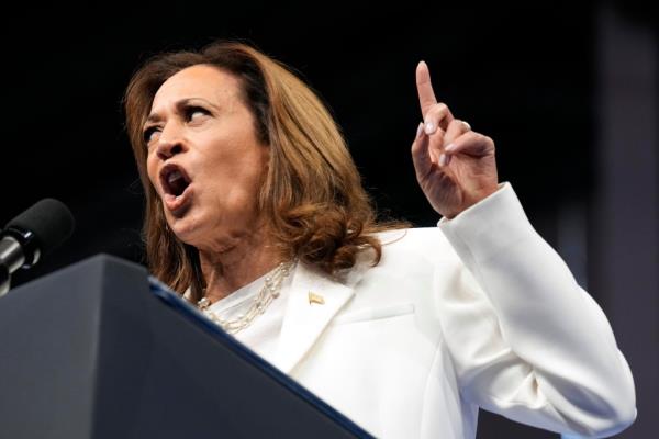 Democratic presidential nominee Vice President Kamala Harris speaks at a campaign rally in Savannah, Ga., Thursday, Aug. 29, 2024. 