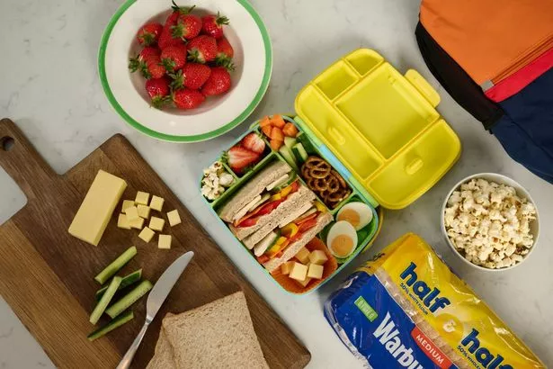 Lunch box with sandwich and apple